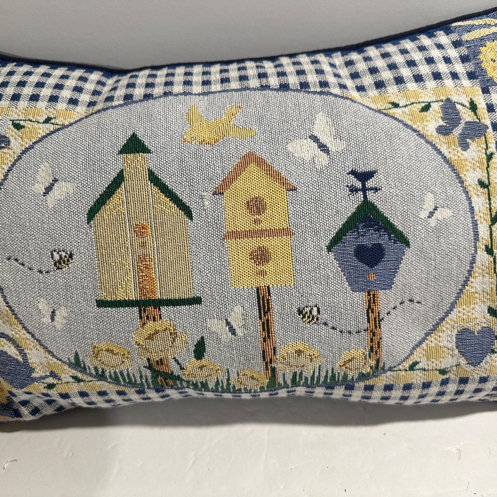 Rectangular Tapistry Throw Pillow W/Brid Houses, Bees, Butterflies - Picture 5 of 9